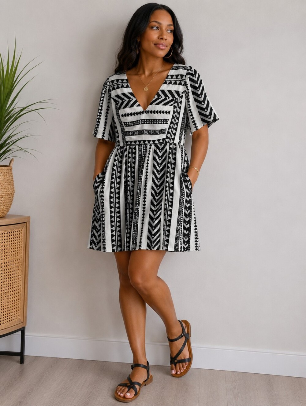 NWT Old Navy Women's Jacquard Aztec Boho V-Neck Dress